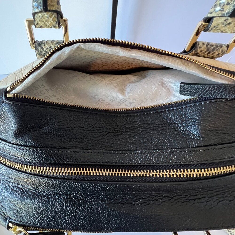 New Marc Fisher Shoulder Bag, Leather, "Kyra" Cream and Black, Snakeskin Print - Picture 9 of 14